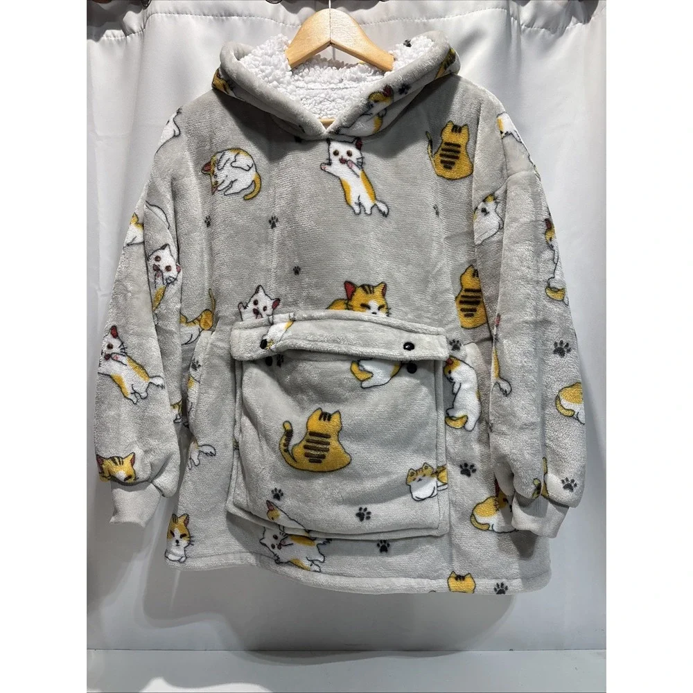 Oversized Fleece Cat Hoodies for Women and Men Adult Wearable Blanket Hoodies